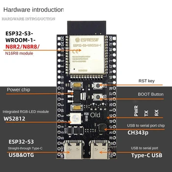 1 Шт ESP32 ESP32-S3 Wifi + Bluetooth Iot Двойная Плата разработки Type-C Основная Плата ESP32-C6-Devkitc-1 Плата разработки Пластик