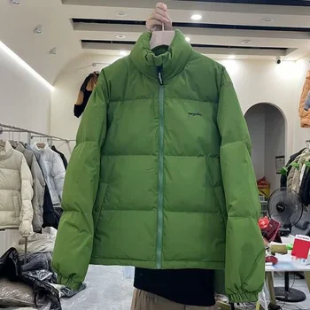 2023 Новое Зеленое пуховое пальто с хлопковой подкладкой для женщин, короткое Шикарное Утолщенное Хлопковое пальто свободного кроя, Зимнее пальто