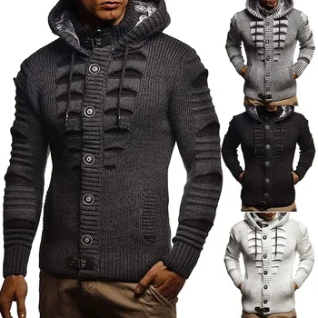 2023 Осенне-зимний свитер, кардиган, мужской вязаный кардиган с капюшоном, пальто, Мужская одежда
