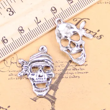 62шт Ювелирные подвески пиратский скелет череп 27x20 мм Антикварные Посеребренные подвески для изготовления тибетских серебряных украшений ручной работы