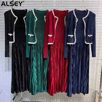ALSEY Miyake Плиссированное Свободное платье для похудения, женское Осеннее Новое Корейское Повседневное Темпераментное Простое Элегантное платье с длинным рукавом