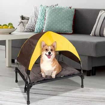 Dog Bed Pet Cot With Canopy Shade Tent Portable Dot For Camping Beach Приподнятая кровать для собаки, кроватка для