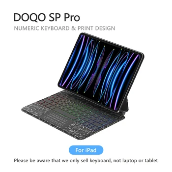 DOQO SP Pro: Для iPad Кожаный чехол для клавиатуры, Беспроводная клавиатура с подсветкой, трекпадом и цифровой клавиатурой, клавиатура с принтом