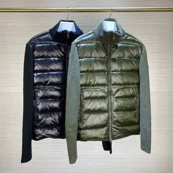 MC Мужская куртка на гусином пуху со стоячим воротником, Вязаный сплайсинг, Новинка зимы Y2K, Повседневный роскошный Свободный кардиган, теплое высококачественное пальто