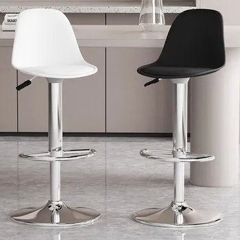 Барный стул с простой спинкой Сталь Серебро Регулируемый Белый Современный Скандинавский стул Дизайнерская удобная мебель для дома Taburete Alto