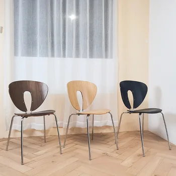 Березовый ретро-стул с накидкой, известный в Интернете, современная минималистичная спинка, небольшой обеденный стул, металлический каркас, прочный стул в виде ракушки