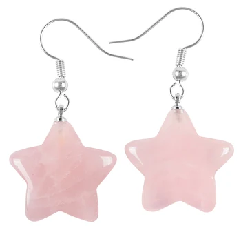 Висячие серьги в форме звезды из розового кварца, серьги с целебным кристаллом и драгоценным камнем, женские украшения