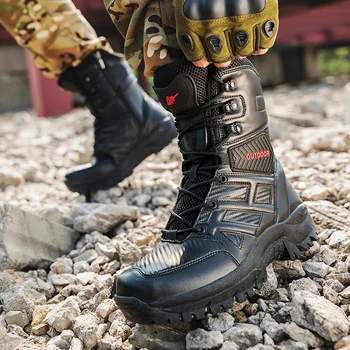 Военные тактические мужские ботинки, водонепроницаемые кожаные пустынные ботинки, армейские ботильоны, армейская рабочая мужская обувь, пара мотоциклетных ботинок