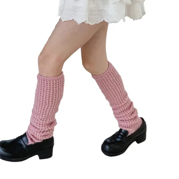 Гетры для женщин и девочек, грелка для ног в стиле Лолиты, Зимние теплые вязаные длинные носки
