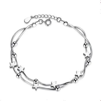 Двухслойная цепочка-браслет в виде звезды для женщин, ювелирные изделия из серебра 925 пробы