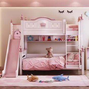 детская кровать современная розовая кровать принцессы детские двухъярусные кровати двуспальная мебель для спальни для девочек Деревянная в американском стиле