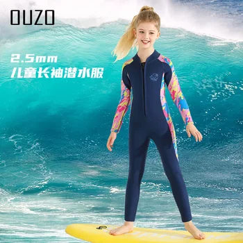 Детский водолазный костюм 2,5 мм с длинным рукавом, цельный, непромокаемый, теплый для мальчиков и девочек, костюм для серфинга, гидрокостюм, детский неопрен