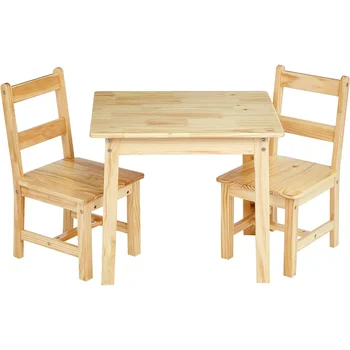 Детский стол Basics из массива дерева и набор из 2 стульев, натуральный уличный стол