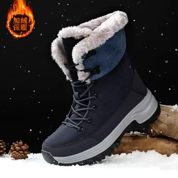 Зимние новые зимние ботинки 45 мужских больших размеров для уличных тренировок на толстой подошве 46 плюс бархатная теплая и морозостойкая хлопчатобумажная обувь
