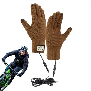 Зимние перчатки с подогревом, USB, Теплые зимние эластичные ветрозащитные перчатки, Противоскользящие перчатки с подогревом, теплые перчатки для пеших прогулок