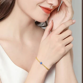 Изящные плоские браслеты-цепочки Marina из нержавеющей стали для женщин и девочек, золотой цвет, браслет-амулет с талисманом Evil Blue Eye, ювелирные изделия