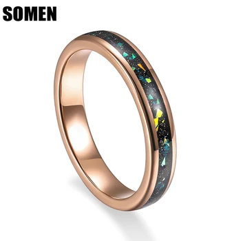 Кольца Somen из вольфрама 4 мм для женщин, Свадебная Черная песочная основа, украшенная обручальным кольцом с зеленым австралийским драгоценным камнем.