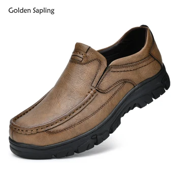 Лоферы Golden Sapling/ Мужская повседневная обувь из натуральной кожи на плоской платформе, деловые лоферы для отдыха, мужская рабочая обувь для инструментов