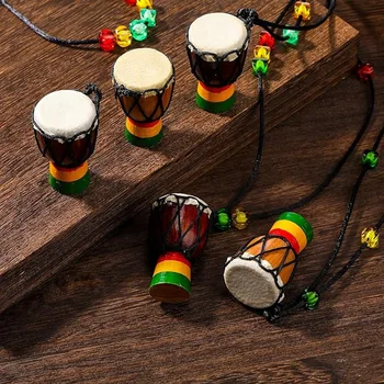 Мини-подвеска Африканский барабан, деревянные Классические Ручные барабаны, барабаны для ожерелья и перкуссия