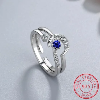 Модное кольцо из стерлингового серебра 925 Пробы с сапфиром в форме звезды и Луны, Циркон, драгоценные камни, Открытое кольцо для женщин, свадебные подарки, 2 шт./ЛОТ