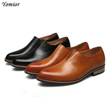 Модные Классические мужские модельные туфли Yomior из натуральной кожи, черные официальные офисные туфли для делового мужского костюма, свадебные оксфорды