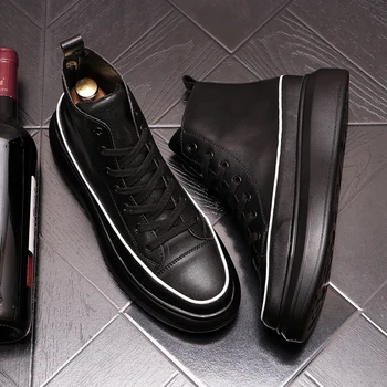 модные мужские ботинки на платформе, черно-белая обувь, брендовые дизайнерские ботинки из натуральной кожи, праздничное банкетное платье, красивые мужские ботильоны