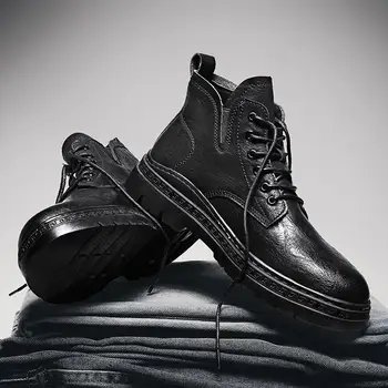 Мужская зимняя модная британская мужская обувь с высоким берцем, осень 2023, Новинка, защита труда для мальчиков среднего возраста, ботильоны B