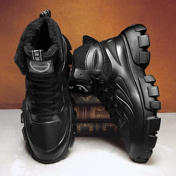 Мужская обувь CYYTL, черный зимний мех, повседневные кожаные ботильоны на платформе, дизайнерские Роскошные ковбойские боевые тактические зимние ботинки Chelsea