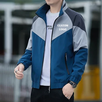 Мужская осенне-зимняя куртка со стоячим воротником с логотипом на заказ, универсальная молодежная красивая куртка, подходящая по цвету Повседневная спортивная одежда
