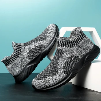 Мужские летние спортивные носки, обувь, Удобные легкие кроссовки для мужчин 2023, дышащая вулканизированная обувь, Черно-серая повседневная обувь