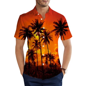 Мужские рубашки CLOOCL, рубашки с 3D-принтом Coconut Palm Sunset, Летние однобортные мужские рубашки с коротким рукавом, Модные повседневные топы