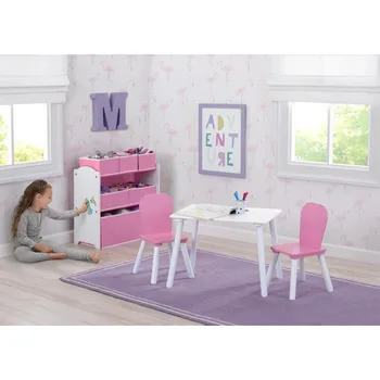 Набор для детской комнаты из 4 предметов – включает игровой столик и органайзер для игрушек, стол для занятий для детей, детский столик и стул.