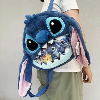 Натуральная плюшевая холщовая сумка Disney Stitch Большой емкости с рисунком из мультфильма аниме Kawaii Для девочек, сумка через плечо, подарок на день рождения