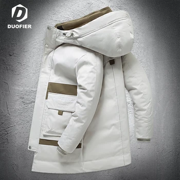 Новая мужская куртка на утином пуху, зимние теплые пальто с капюшоном, толстый 90% Белый утиный пух, мужские пуховики, зимние уличные длинные пальто