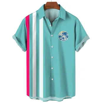 Новая мужская рубашка-кардиган для серфинга, Гавайи с принтом пальм, быстросохнущие футболки с коротким рукавом, футболки с отворотом больших размеров для мужчин, летние