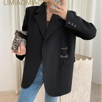 Новые модные корейские черные блейзеры и пальто повседневные негабаритные женские куртки верхняя одежда однотонного цвета с длинными рукавами