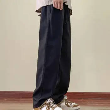 Однотонные мужские спортивные брюки, мужские брюки-карго в японском стиле с эластичной завязкой и карманами, плотные мешковатые рабочие брюки для больших