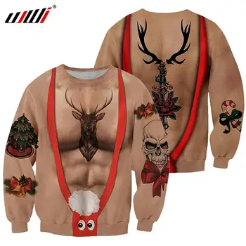 Оптовая продажа Рождественских свитеров с 3D-принтом для мужчин / женщин, креативной рождественской одежды, трендовых рождественских подарков с оленями, Забавной толстовки