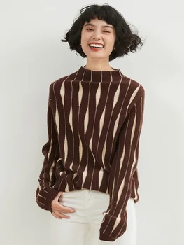 Осенне-зимний женский кашемировый свитер с полувысоким вырезом, пуловер в тон, вязаный шерстяной толстый свитер с низом