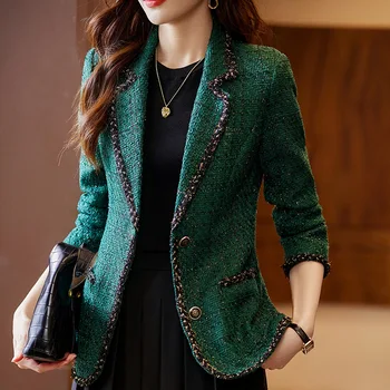 Осенне-зимний пиджак-блейзер 2023, женский пиджак с лацканами, однобортный карман, костюмное пальто контрастного цвета, простой модный топ.