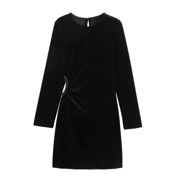 Осенне-зимняя женская новая длинная юбка с открытой талией, бархатное бархатное мини-платье, маленькое черное платье