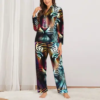 Пижама Caspian Tiger, осенний комплект винтажных пижам большого размера с животным принтом, женская Модная домашняя пижама с длинным рукавом и принтом