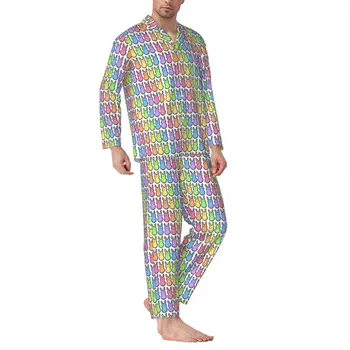 Пижамы с милым кроликом, осенние пижамные комплекты Rainbow Bunny, Винтажные пижамные комплекты большого размера, мужские пижамы с длинным рукавом Kawaii, Домашний костюм для спальни на заказ