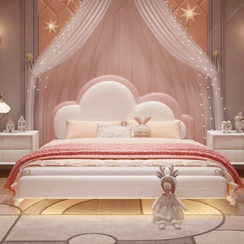 Подвесное Облако Детские Кровати Pink Flush Edge Girl Princess Двуспальная Детская Кровать Программное Обеспечение Cama Infantil Мебель Для Спальни QF50TC