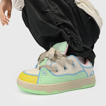 Удобные замшевые туфли на платформе Macaron винтажного повседневного стиля контрастного цвета 2023 года, дизайнерские кроссовки Tenis Masculino