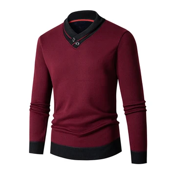 Удобный модный Осенне-весенний мужской свитер, вязаный с длинным рукавом, обычный, слегка растягивающийся, износостойкий Классический