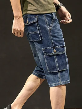 Хип-хоп, джинсовые шорты-карго с несколькими карманами, мужские военные винтажные модные уличные джинсы, мужские городские шорты для бега трусцой