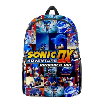 Школьная сумка с полным принтом, мультяшный рюкзак Sonic The Hedgehog, школьная сумка для студентов, спортивная дорожная сумка на молнии большой емкости на открытом воздухе